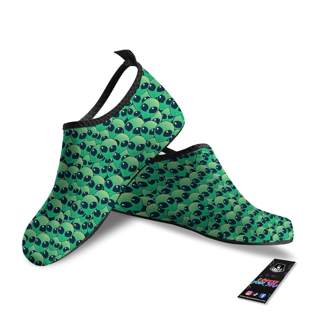 Alien UFO Green Cute Print Water Shoes-grizzshop