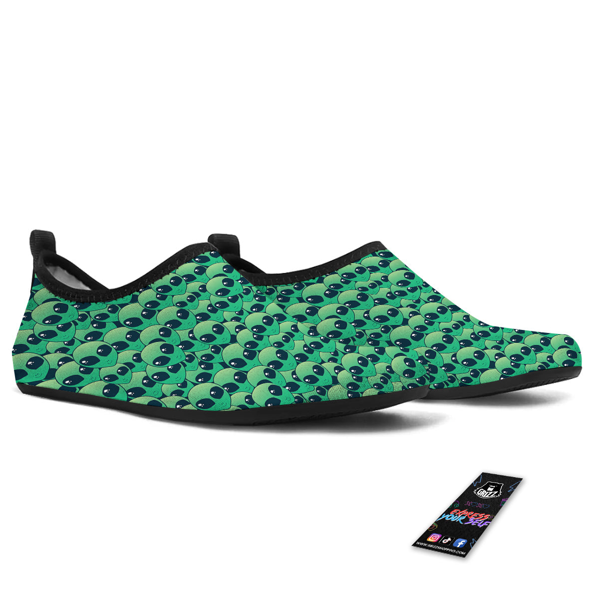 Alien UFO Green Cute Print Water Shoes-grizzshop