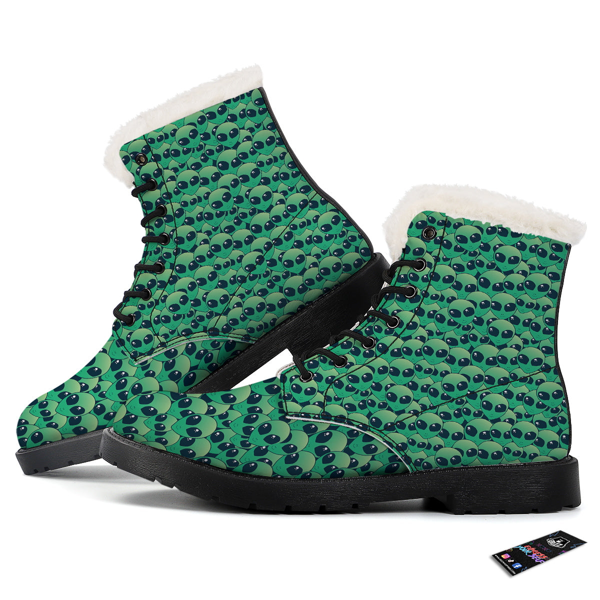 Alien UFO Green Cute Print Winter Boots-grizzshop