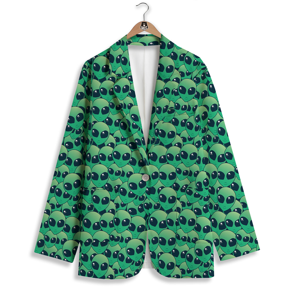 Alien UFO Green Cute Print Women's Blazer-grizzshop