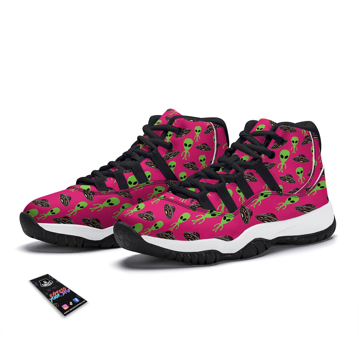 Alien Ufo Pink Pattern Print Black Bball Shoes-grizzshop