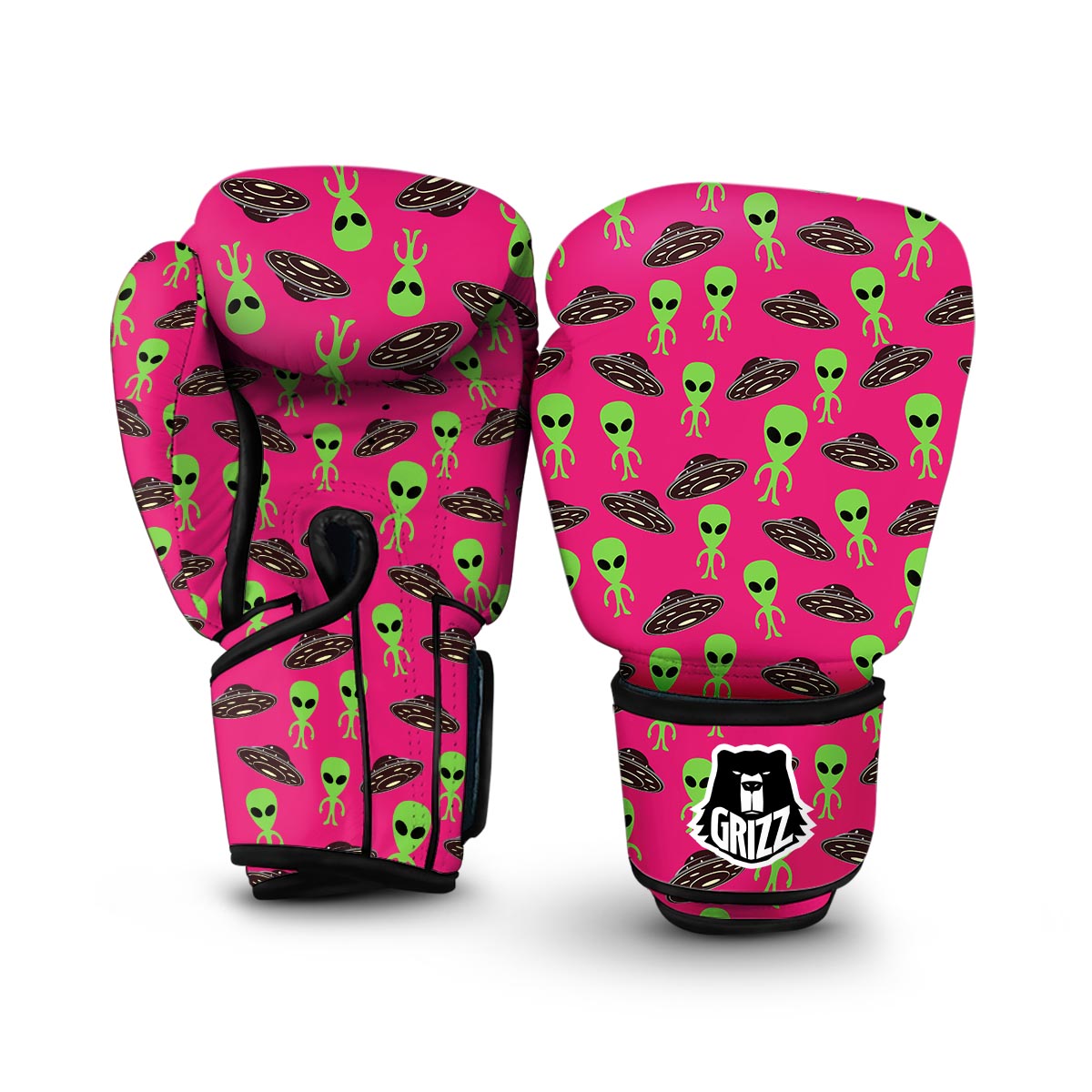 Alien Ufo Pink Pattern Print Boxing Gloves-grizzshop