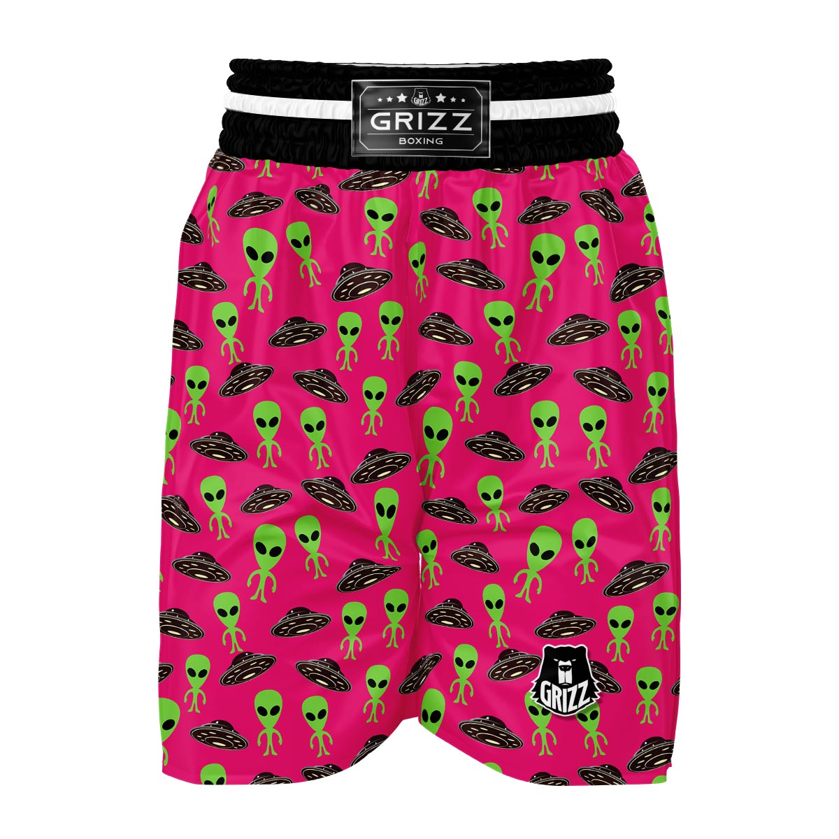 Alien Ufo Pink Pattern Print Boxing Shorts-grizzshop