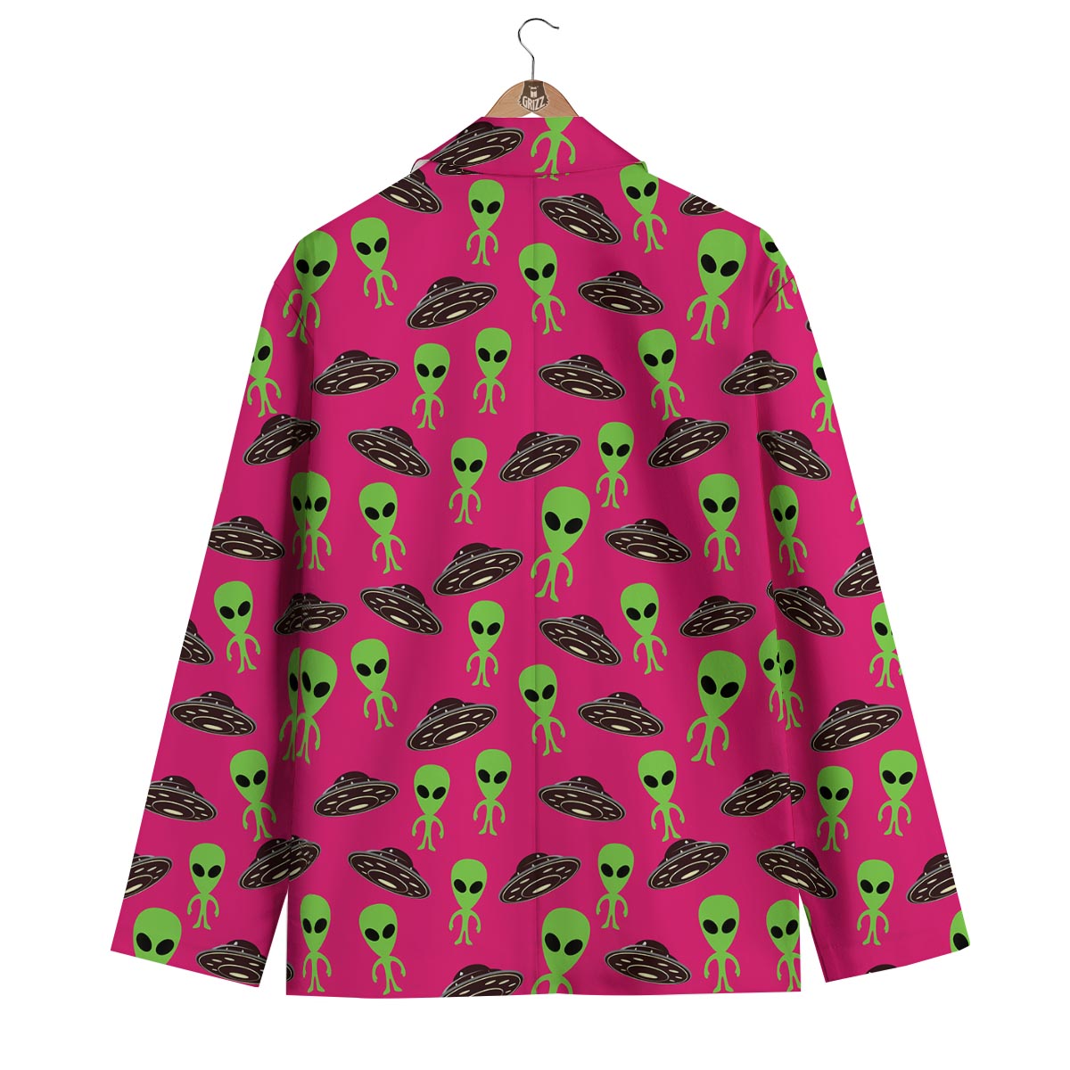 Alien Ufo Pink Pattern Print Men's Blazer-grizzshop