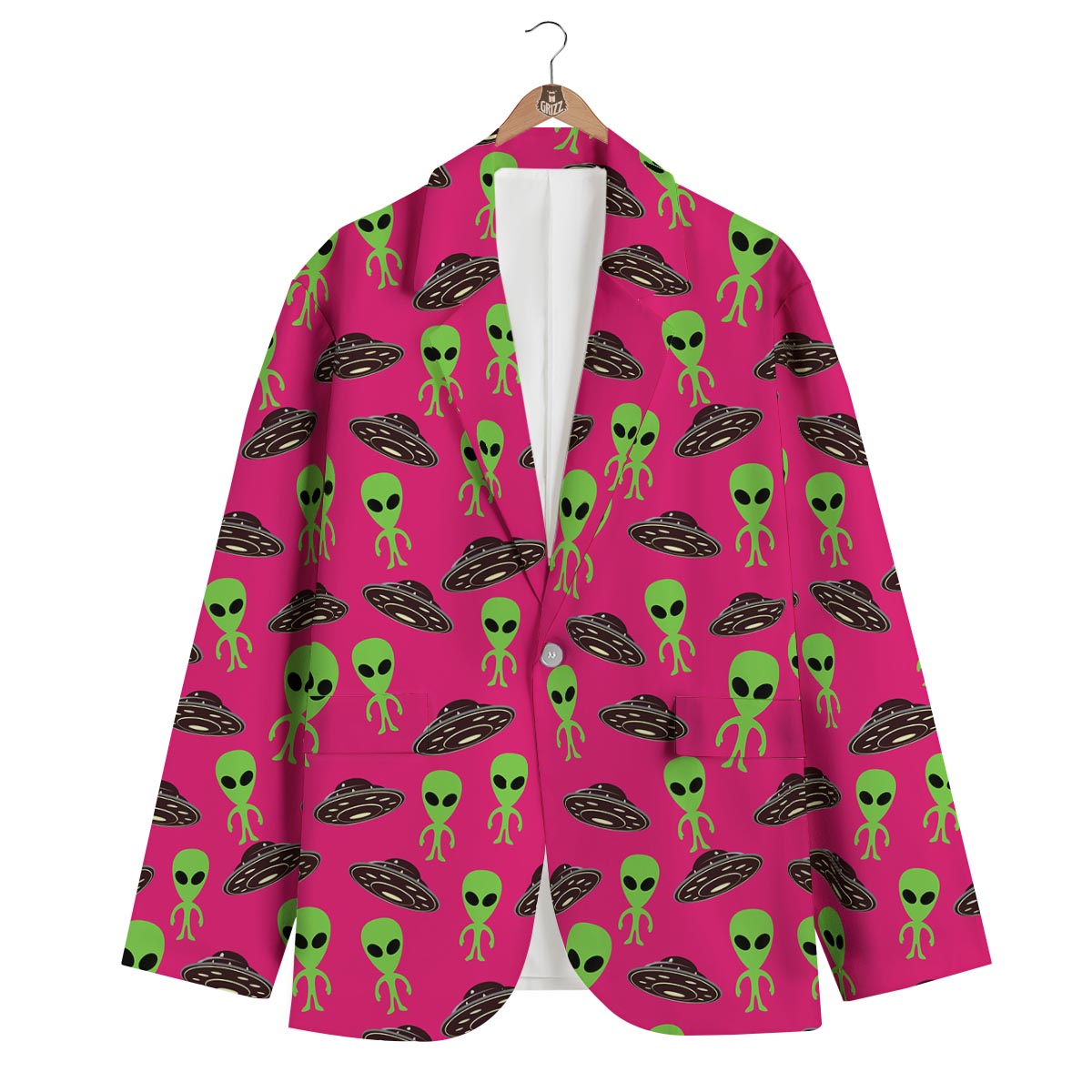 Alien Ufo Pink Pattern Print Men's Blazer-grizzshop