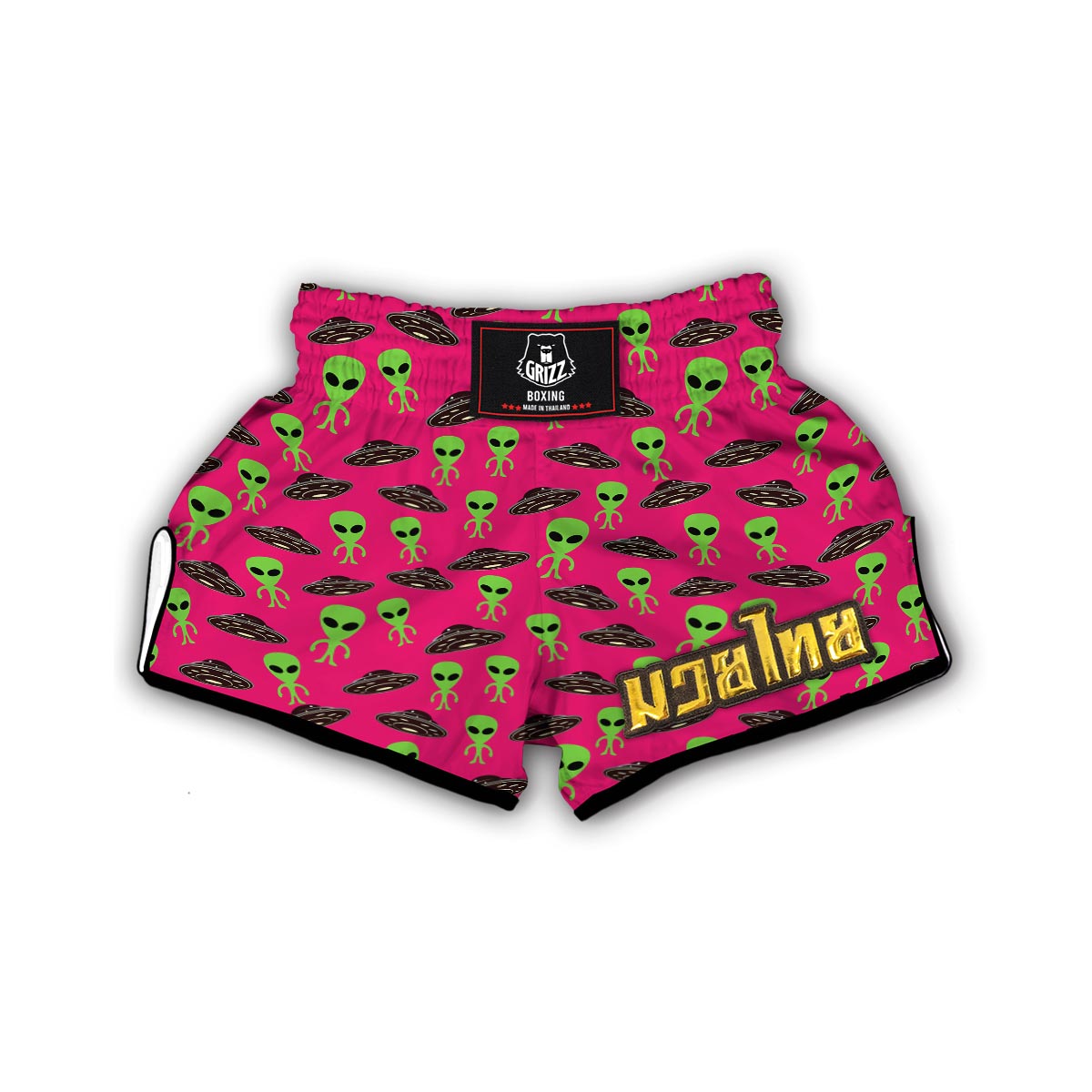 Alien Ufo Pink Pattern Print Muay Thai Boxing Shorts-grizzshop