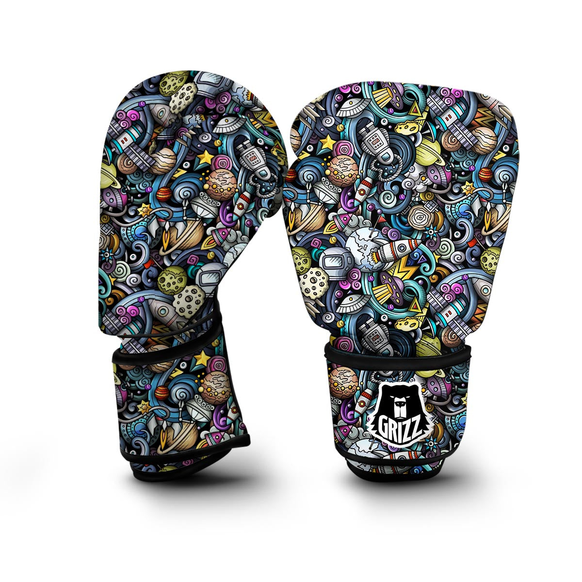 Alien Ufo Psychedelic Pattern Print Boxing Gloves-grizzshop