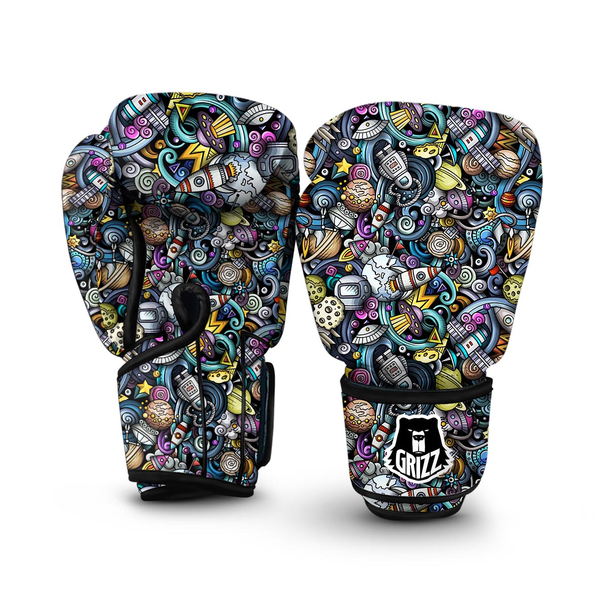 Alien Ufo Psychedelic Pattern Print Boxing Gloves-grizzshop