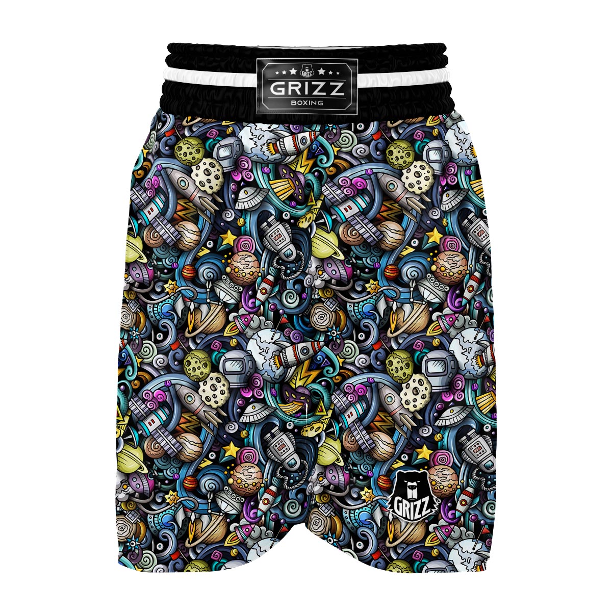Alien Ufo Psychedelic Pattern Print Boxing Shorts-grizzshop