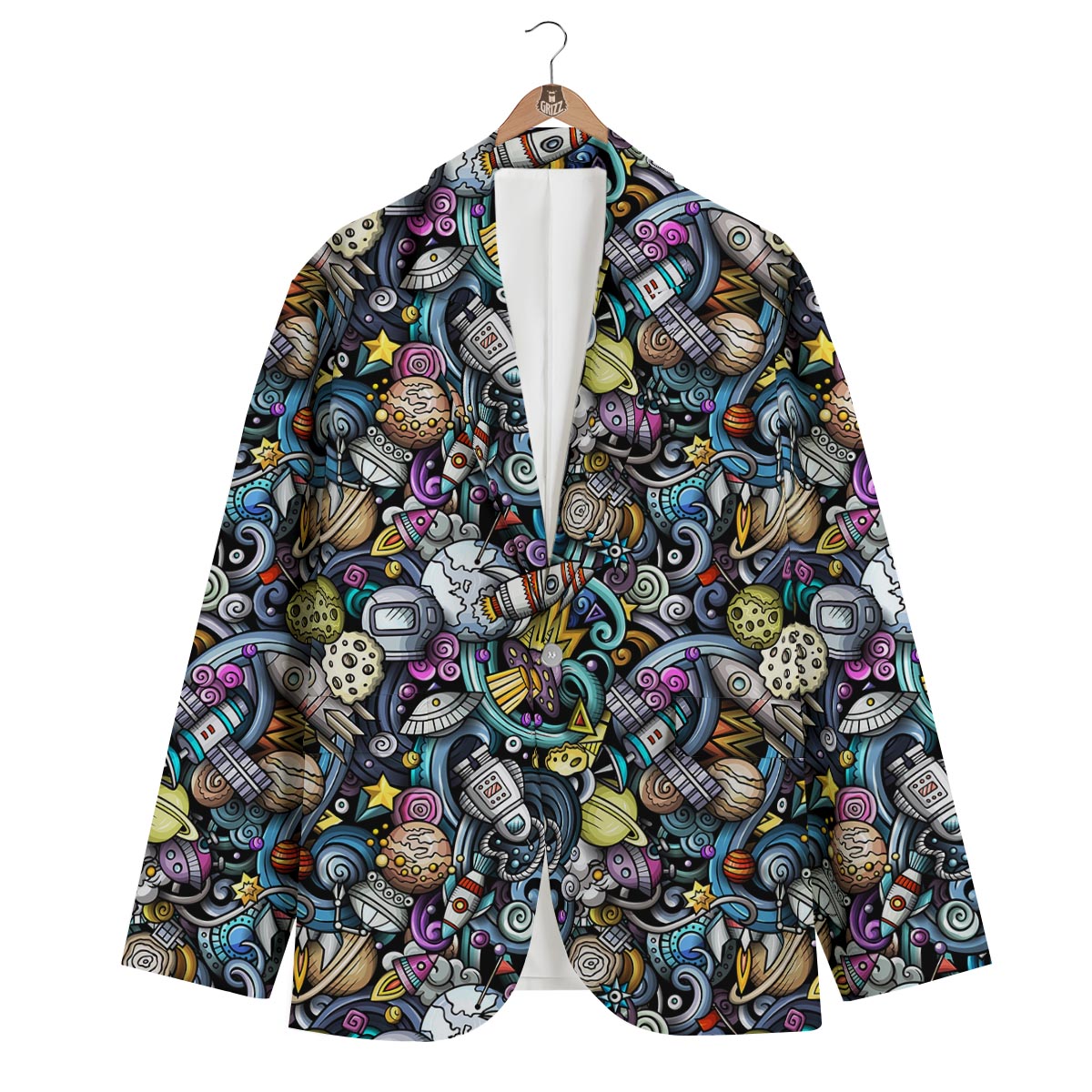 Alien Ufo Psychedelic Pattern Print Men's Blazer-grizzshop