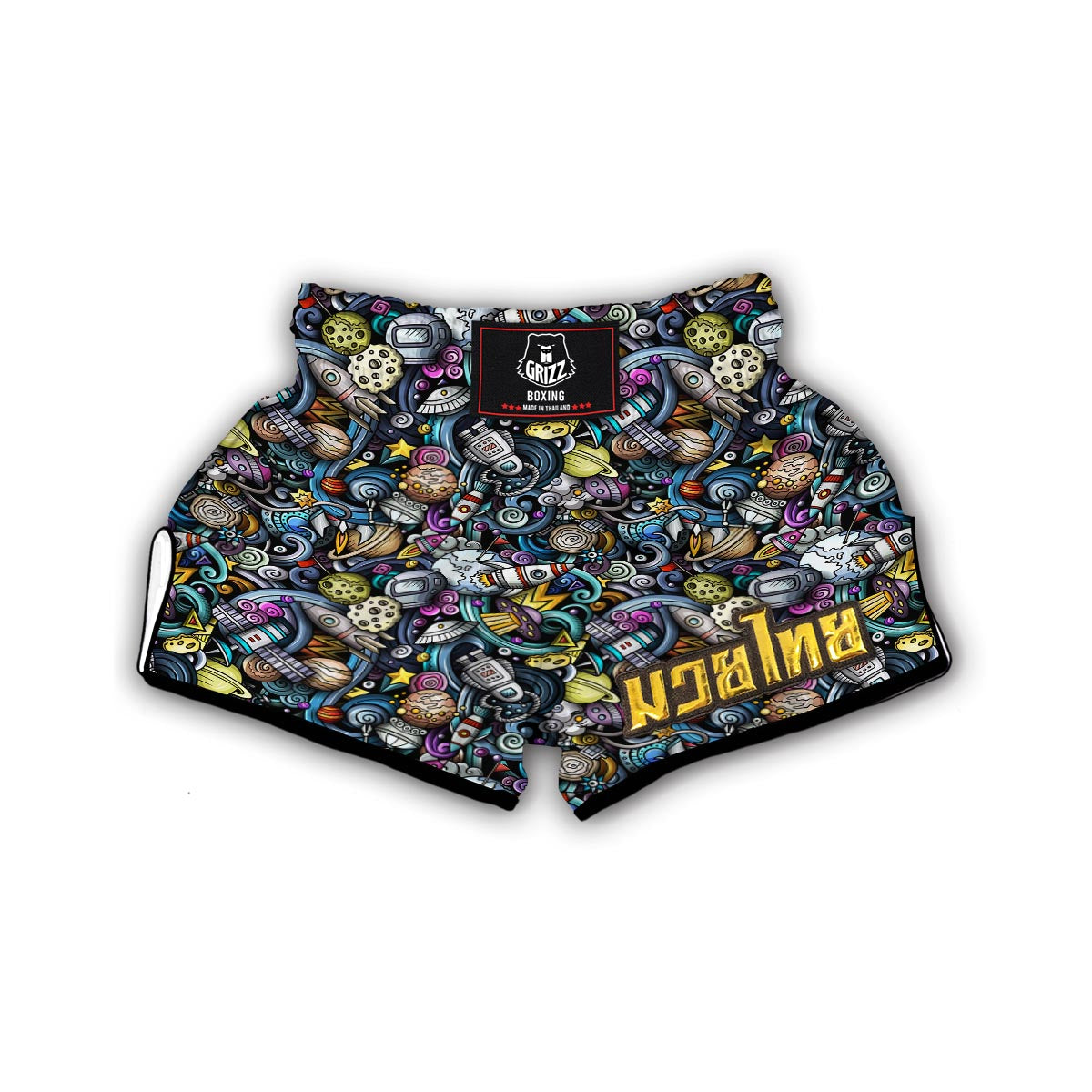 Alien Ufo Psychedelic Pattern Print Muay Thai Boxing Shorts-grizzshop