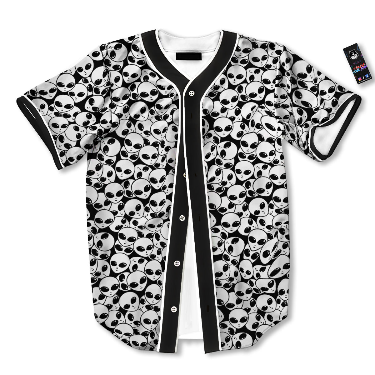 Alien White And Black Print Baseball Jersey-grizzshop