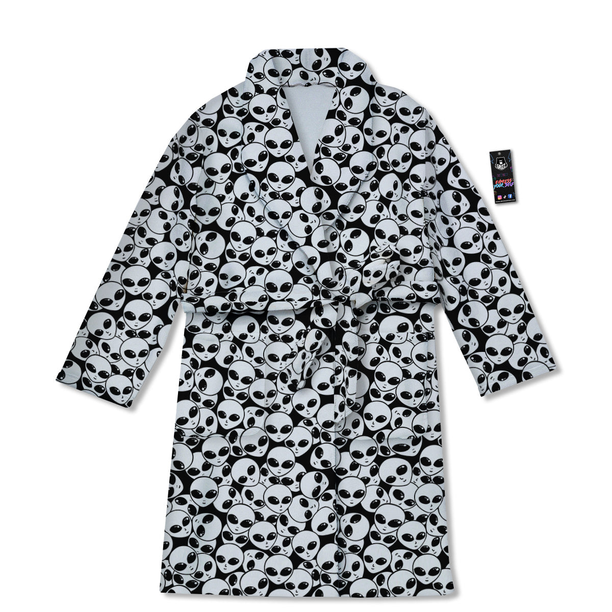 Alien White And Black Print Bathrobe-grizzshop