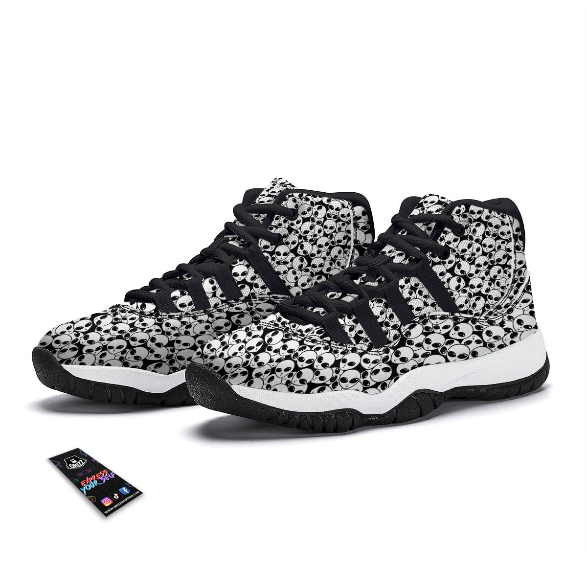 Alien White And Black Print Black Bball Shoes-grizzshop