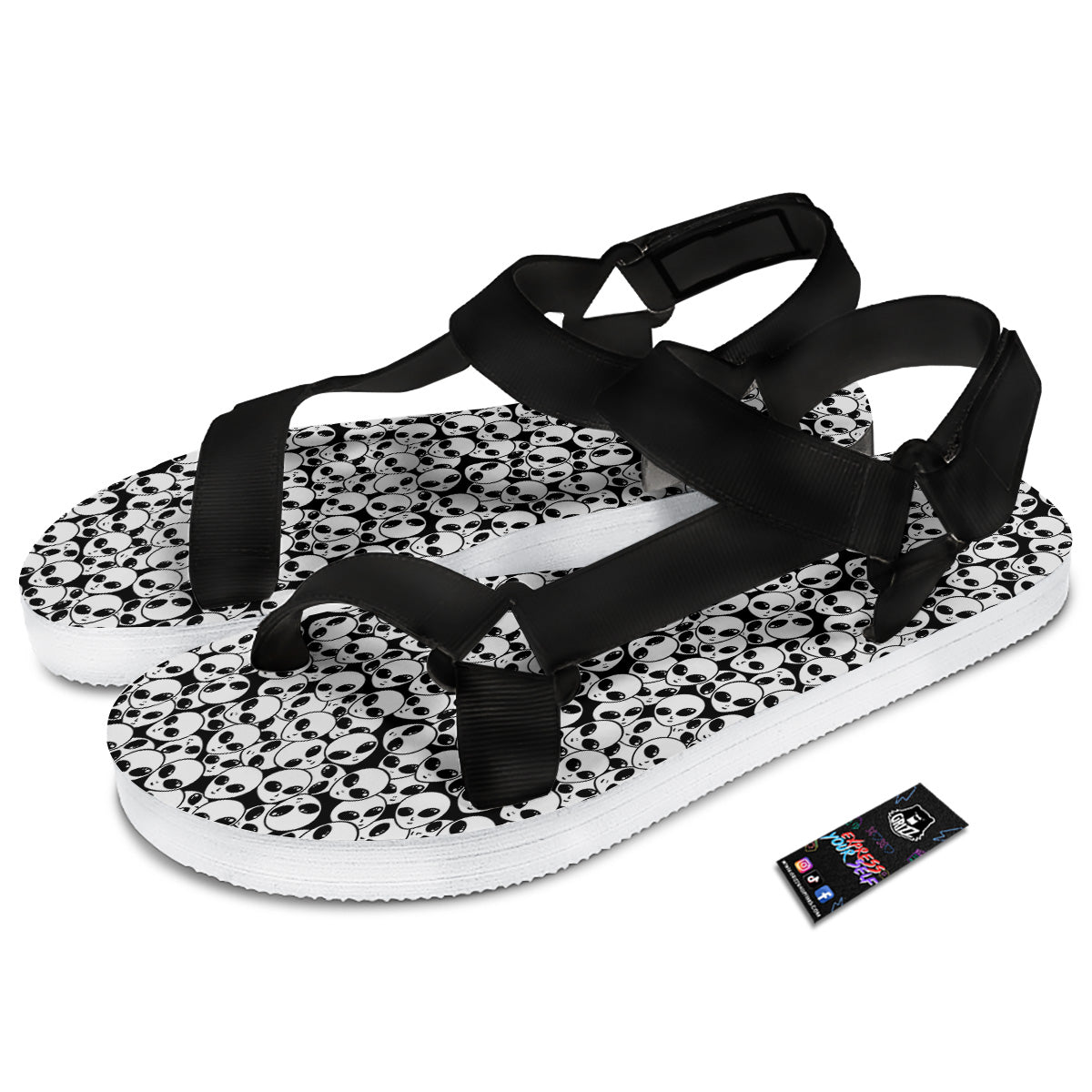 Alien White And Black Print Black Open Toe Sandals-grizzshop