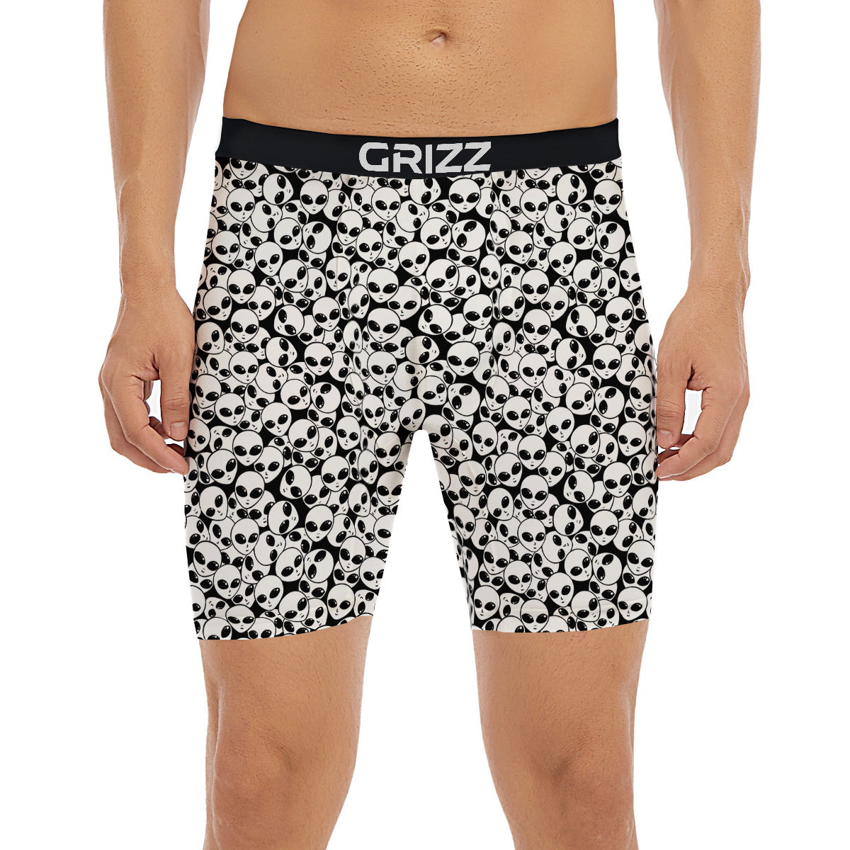 Alien White And Black Print Boxer Briefs-grizzshop