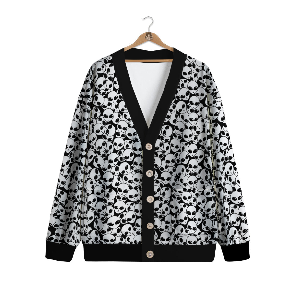 Alien White And Black Print Cardigan-grizzshop