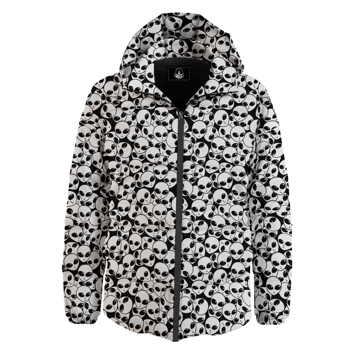 Alien White And Black Print Down Jacket-grizzshop