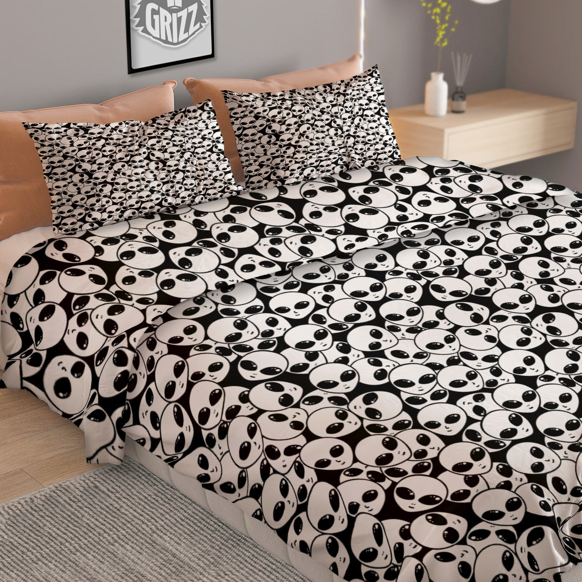 Alien White And Black Print Duvet Cover Bedding Set