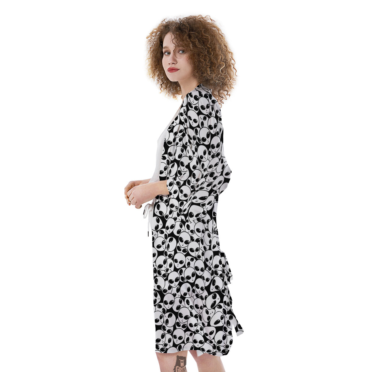 Alien White And Black Print Kimono-grizzshop