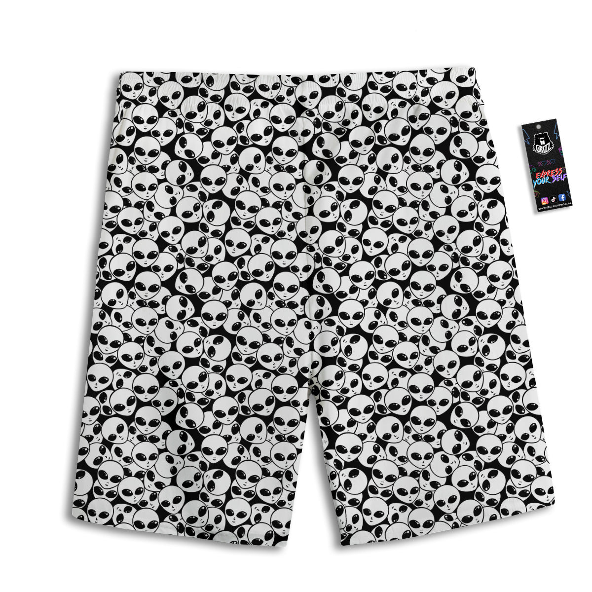 Alien White And Black Print Men's Athletic Shorts