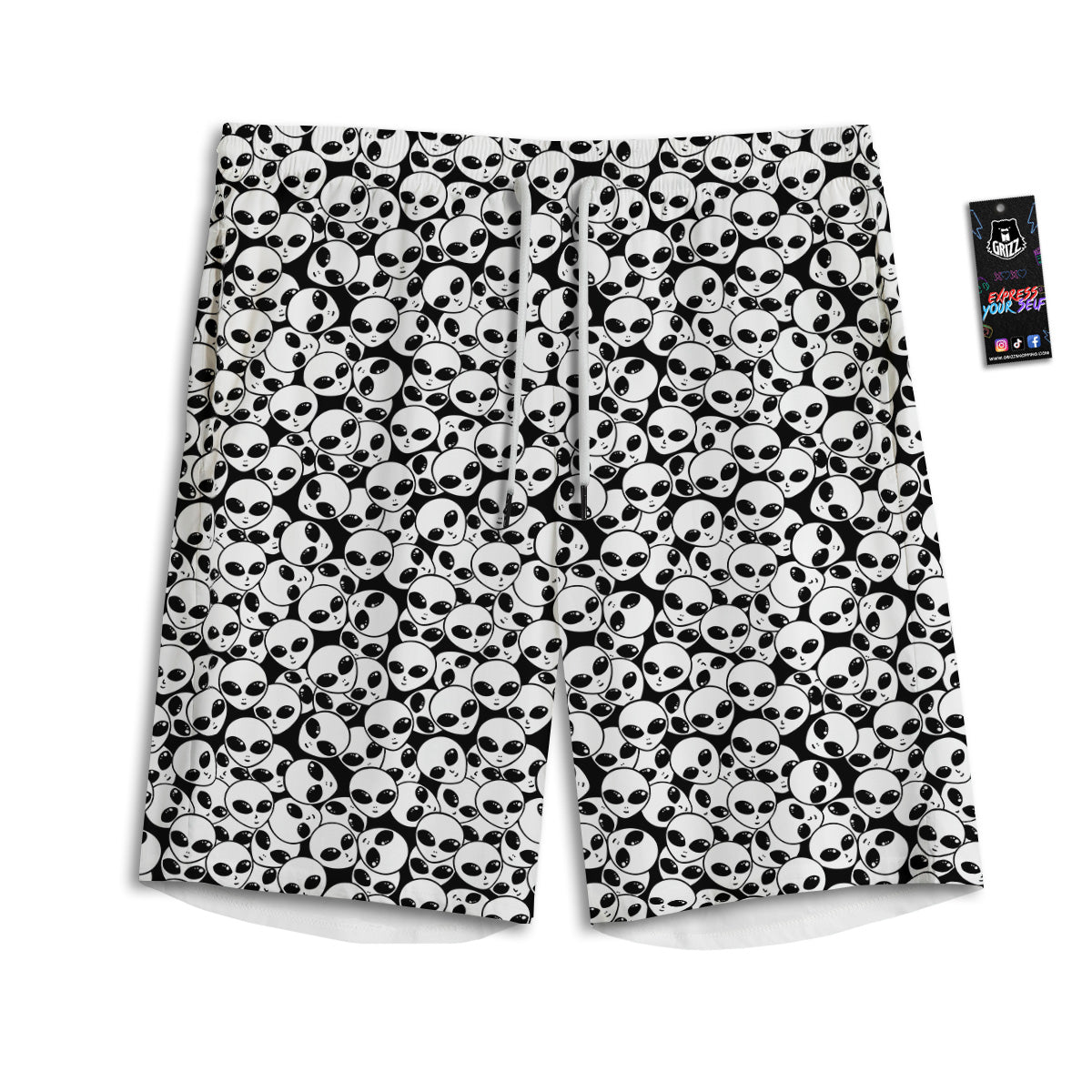 Alien White And Black Print Men's Athletic Shorts