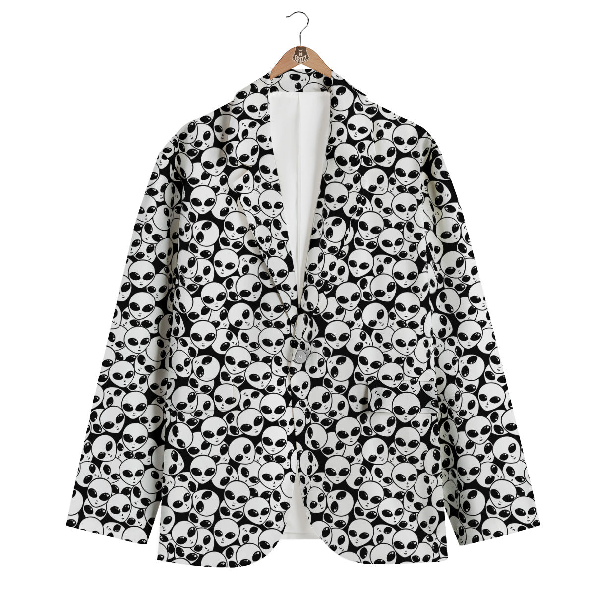 Alien White And Black Print Men's Blazer-grizzshop