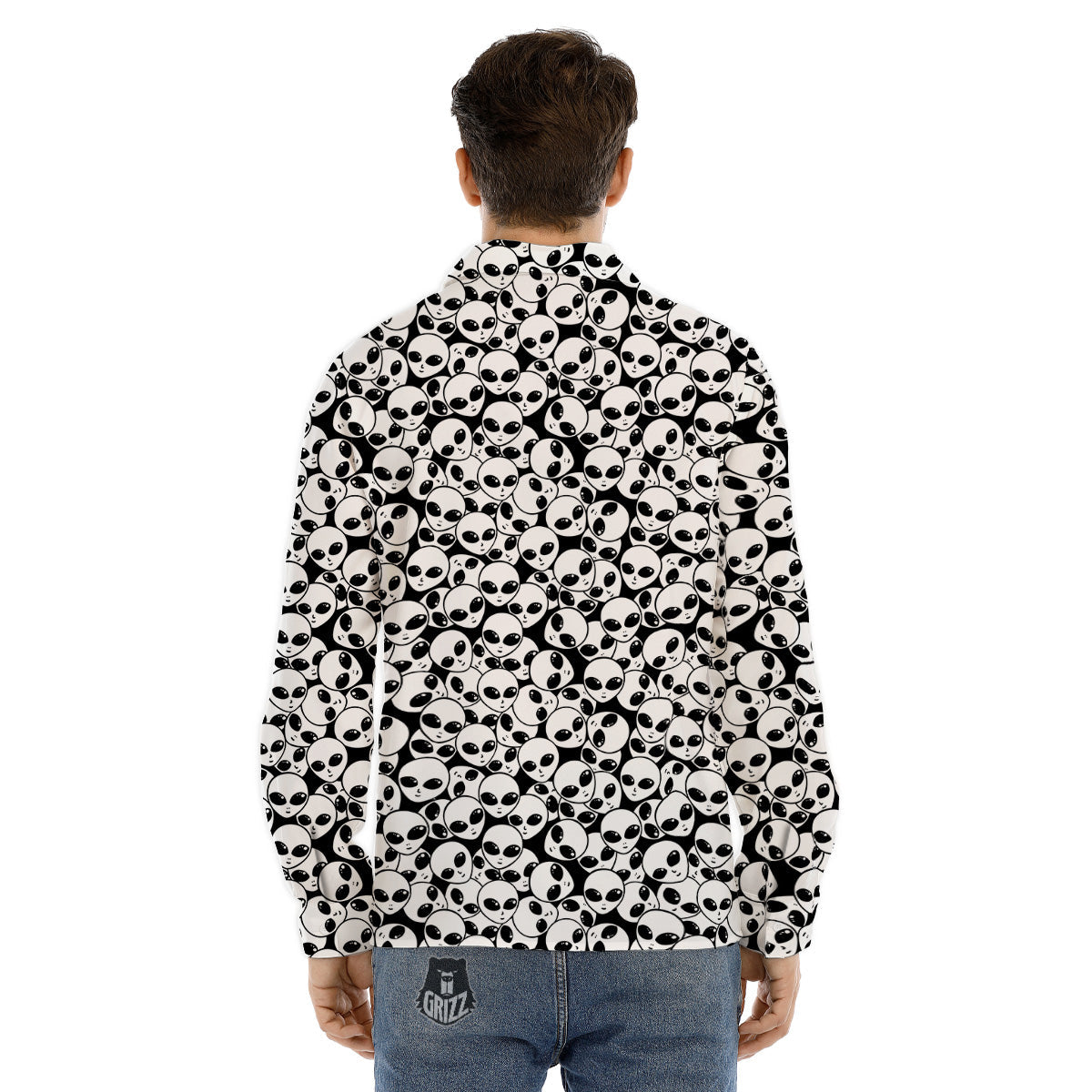 Alien White And Black Print Men's Dress Shirts-grizzshop