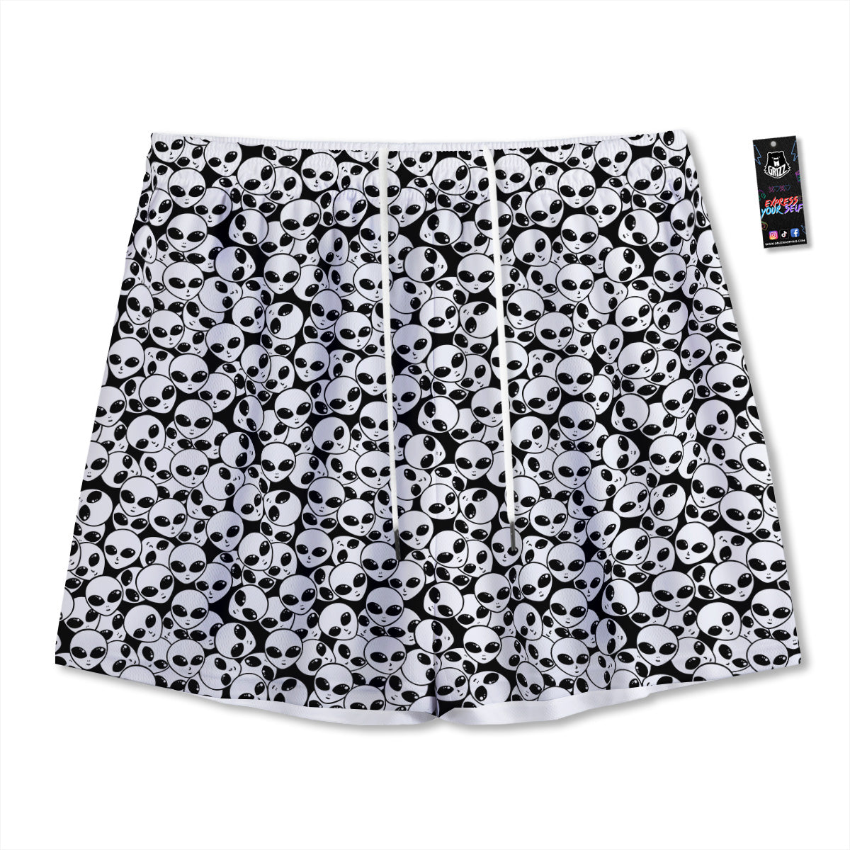 Argyle Diamond Shapes Black And White Print Pattern Mesh Shorts