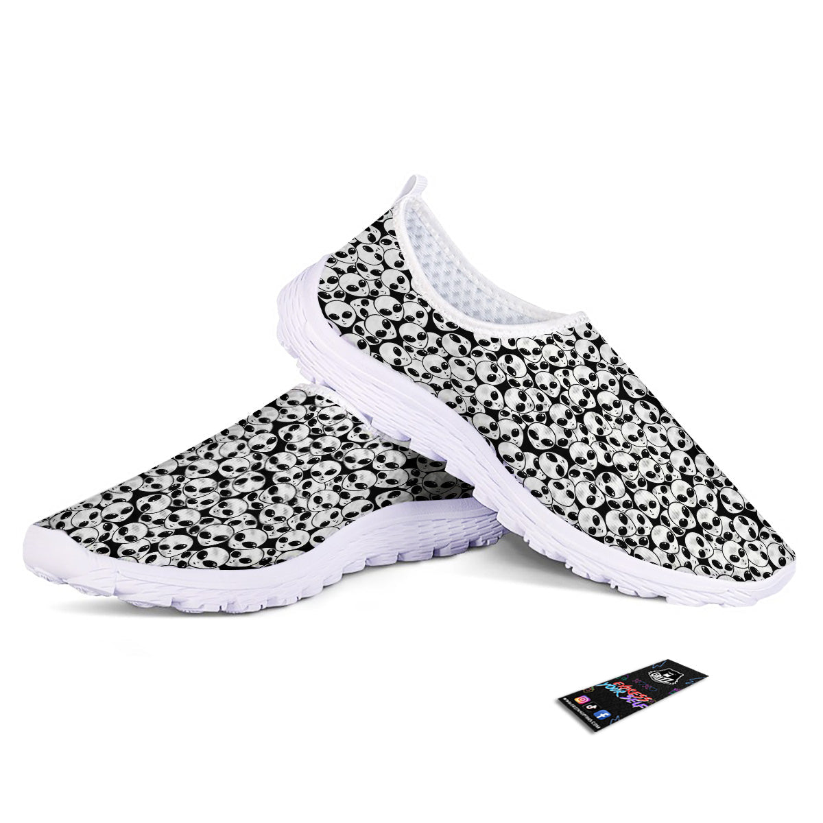 Alien White And Black Print Nurse Shoes-grizzshop