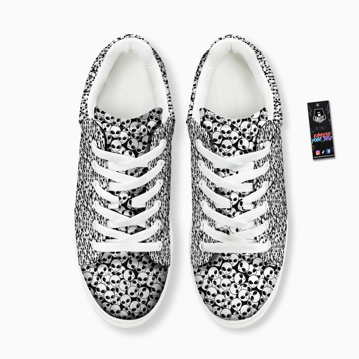 Alien White And Black Print Platform Shoes-grizzshop