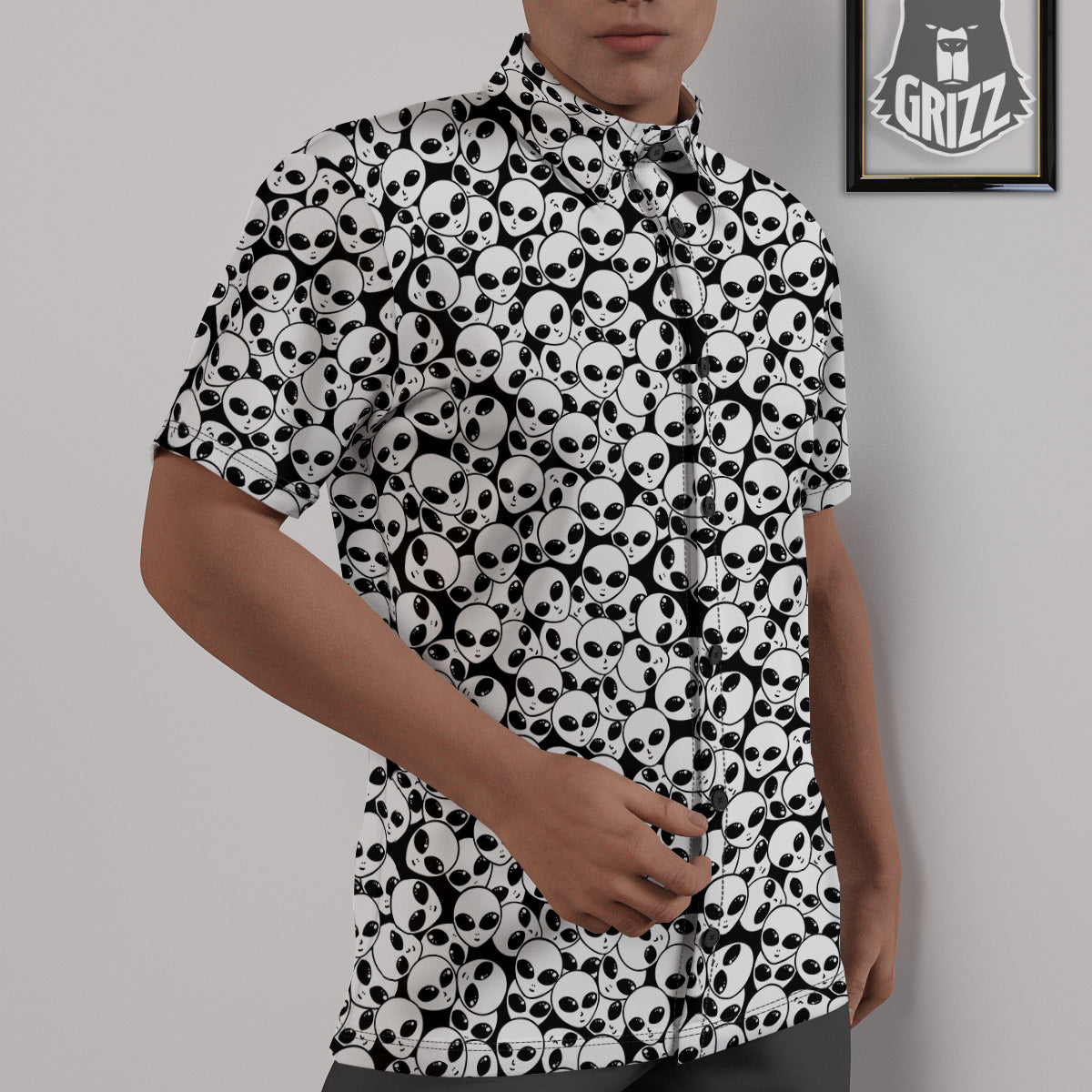 Alien White And Black Print Untucked Shirts-grizzshop