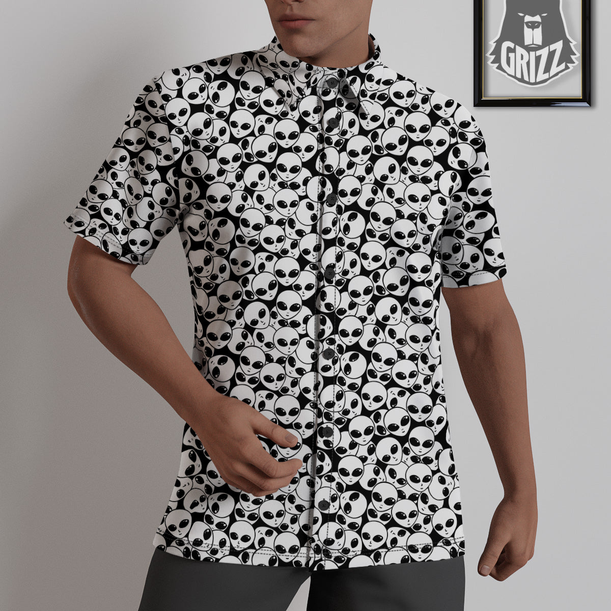 Alien White And Black Print Untucked Shirts-grizzshop