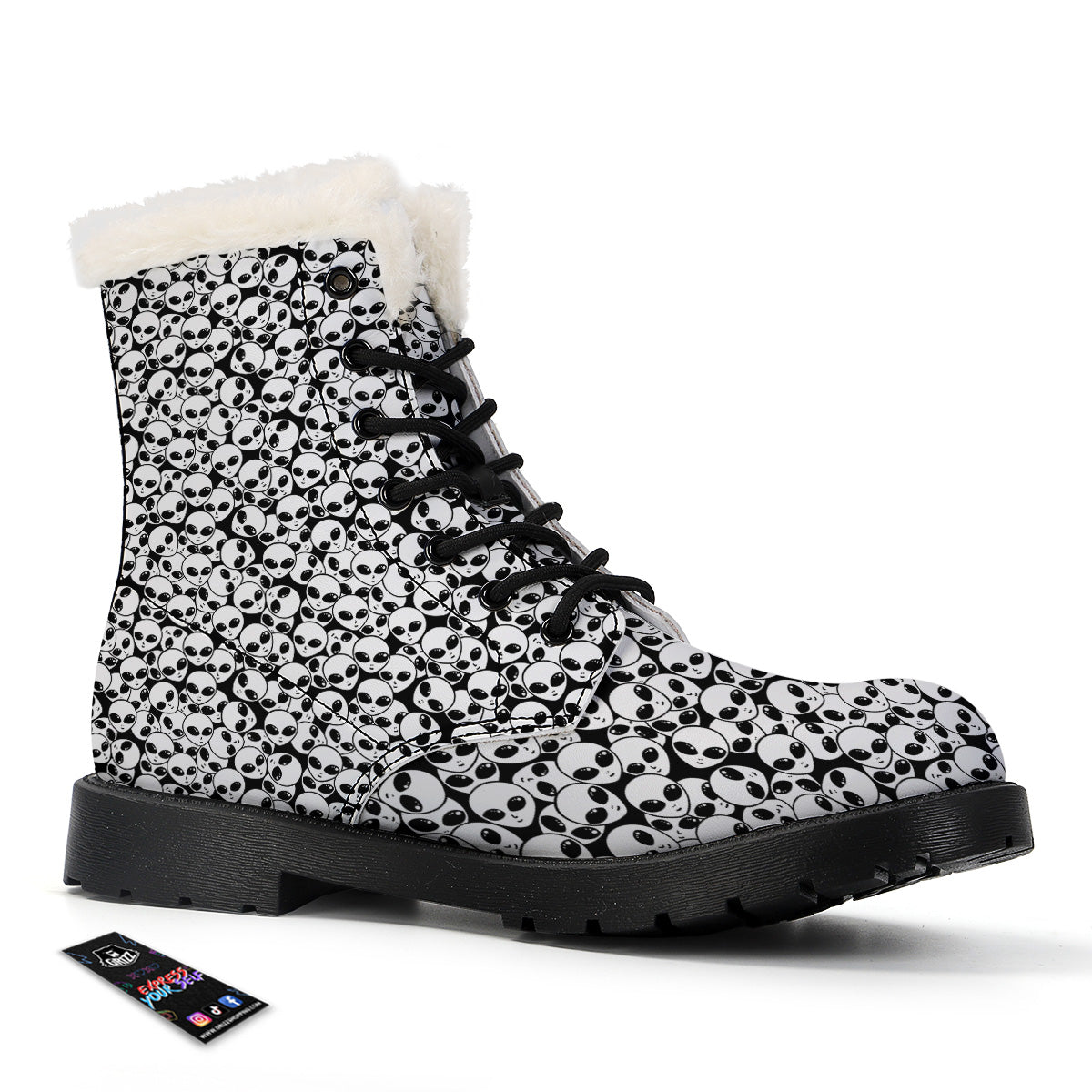 Alien White And Black Print Winter Boots-grizzshop