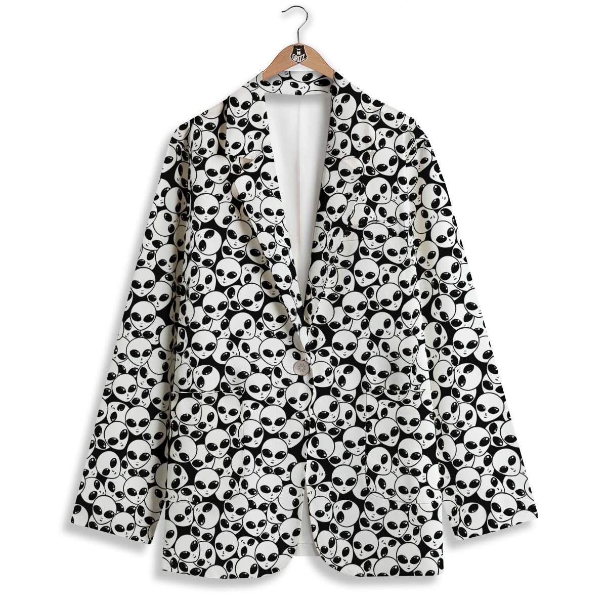 Alien White And Black Print Women's Blazer-grizzshop