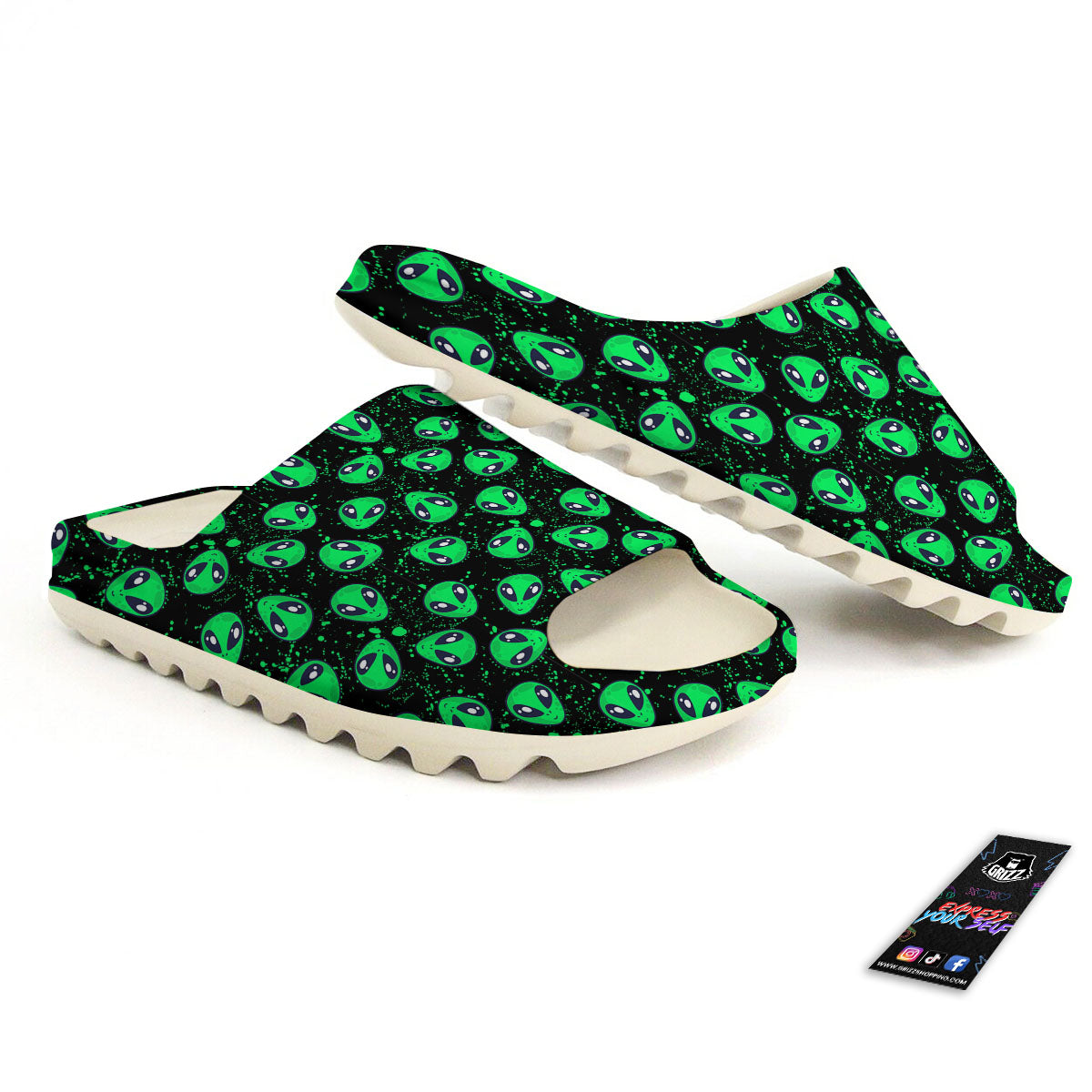 Alien Face Green Print Pattern Sandals-grizzshop