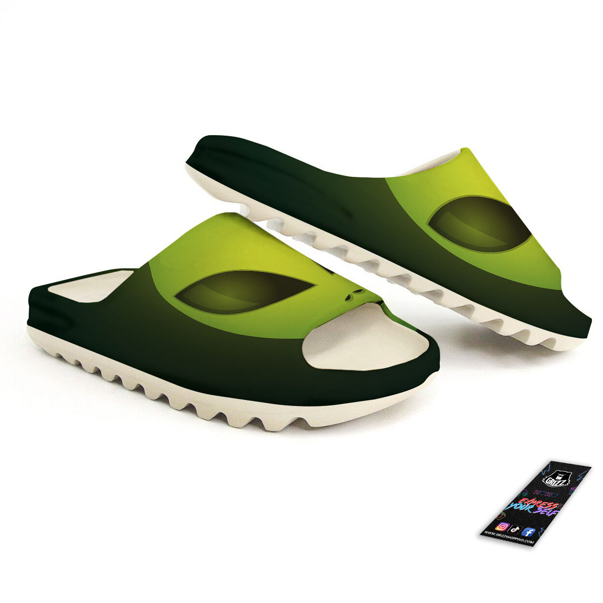 Alien Face Green Print Sandals-grizzshop