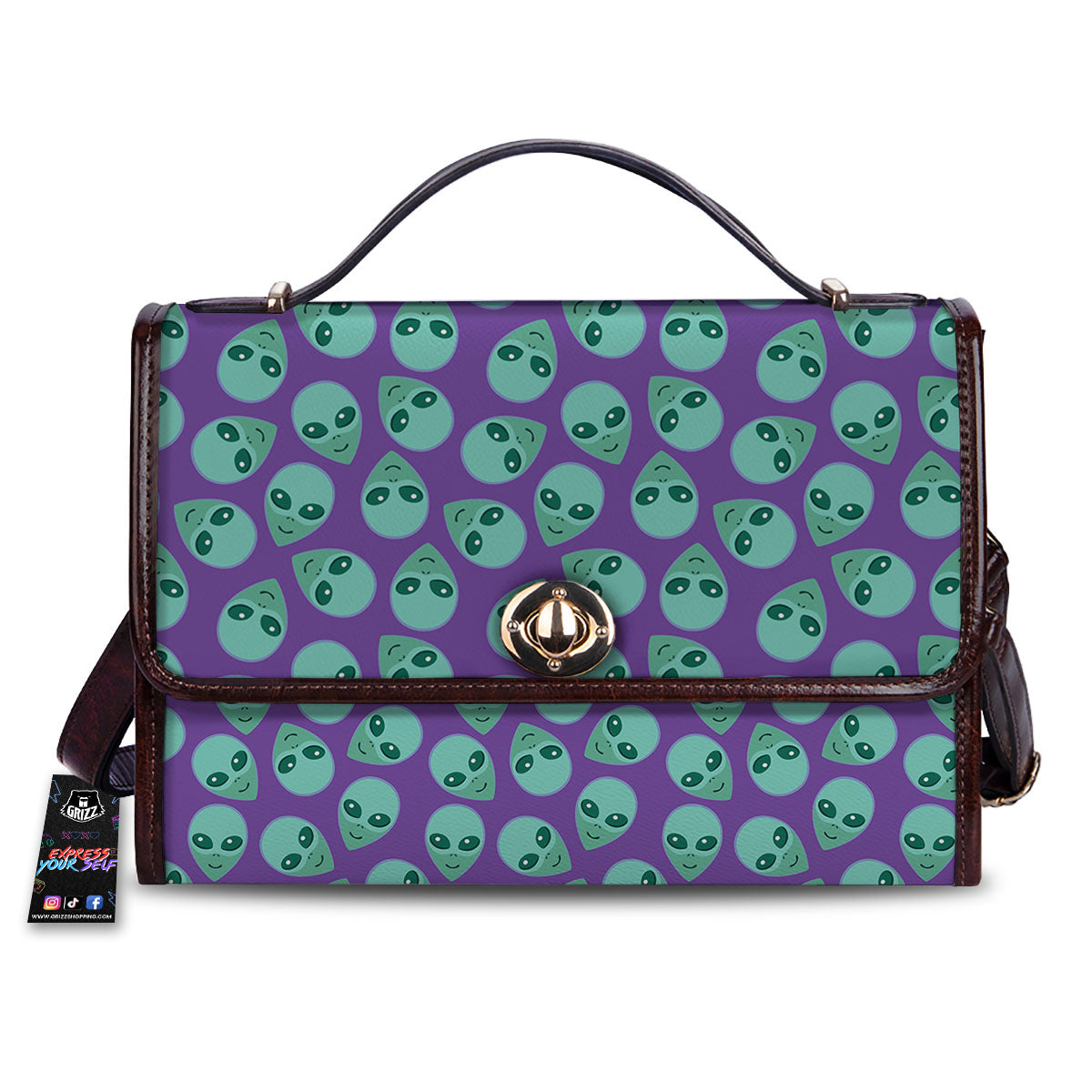 Alien Face Purple Print Pattern Women's Satchel Bag