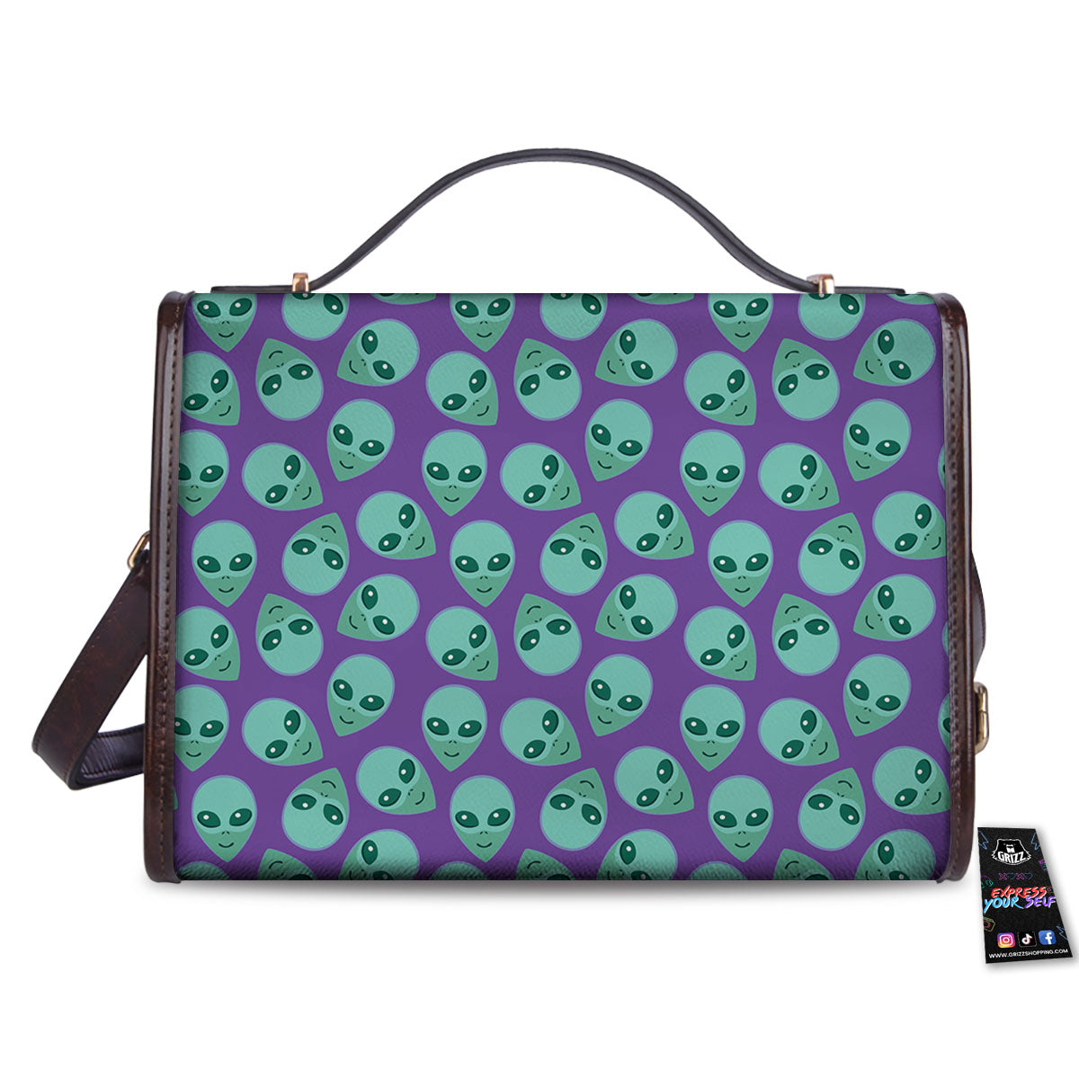 Alien Face Purple Print Pattern Women's Satchel Bag