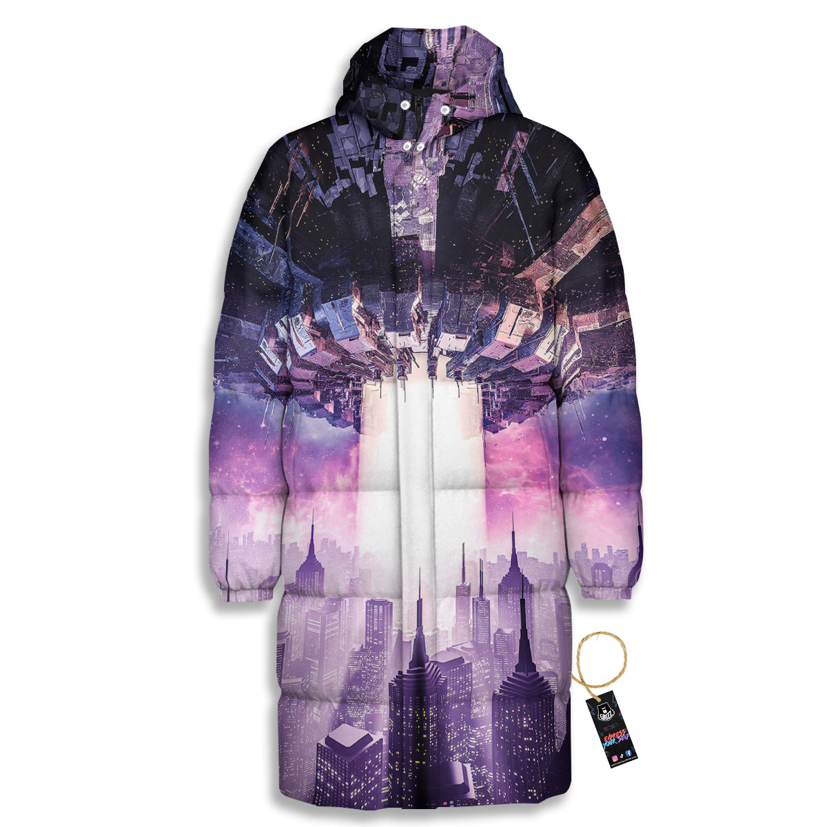 Alien Invasion Print Long Down Jacket