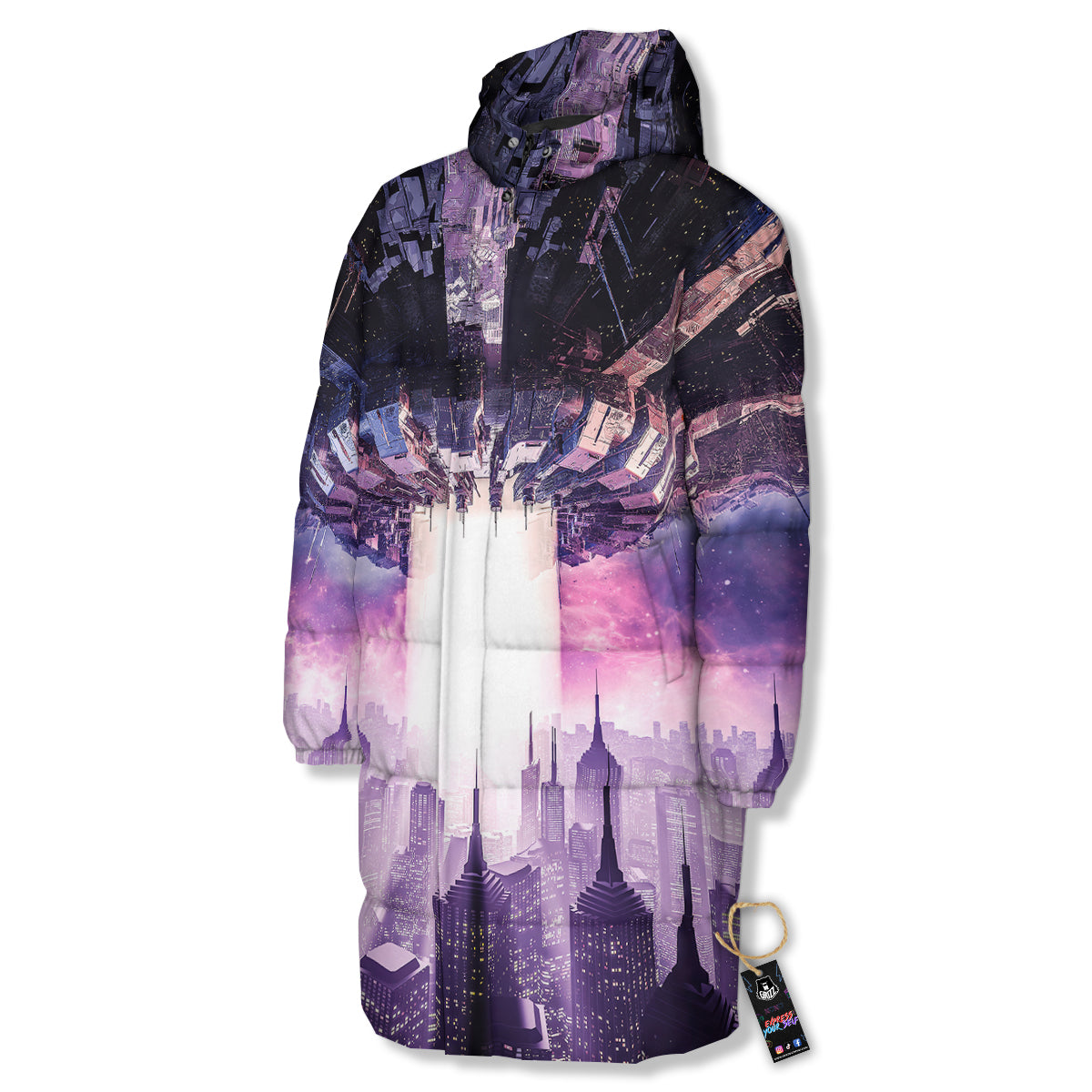 Alien Invasion Print Long Down Jacket