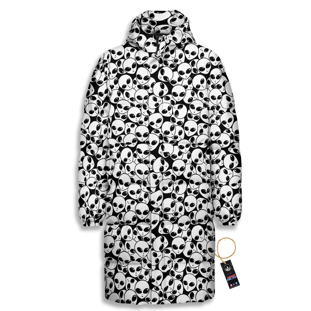 Alien White And Black Print Long Down Jacket