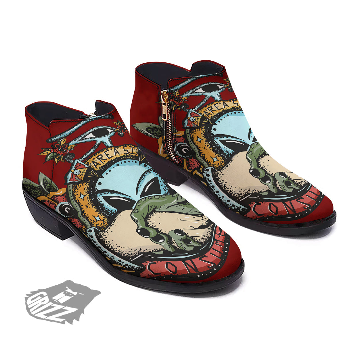 Aliens Area 51 Print Ankle Boots-grizzshop
