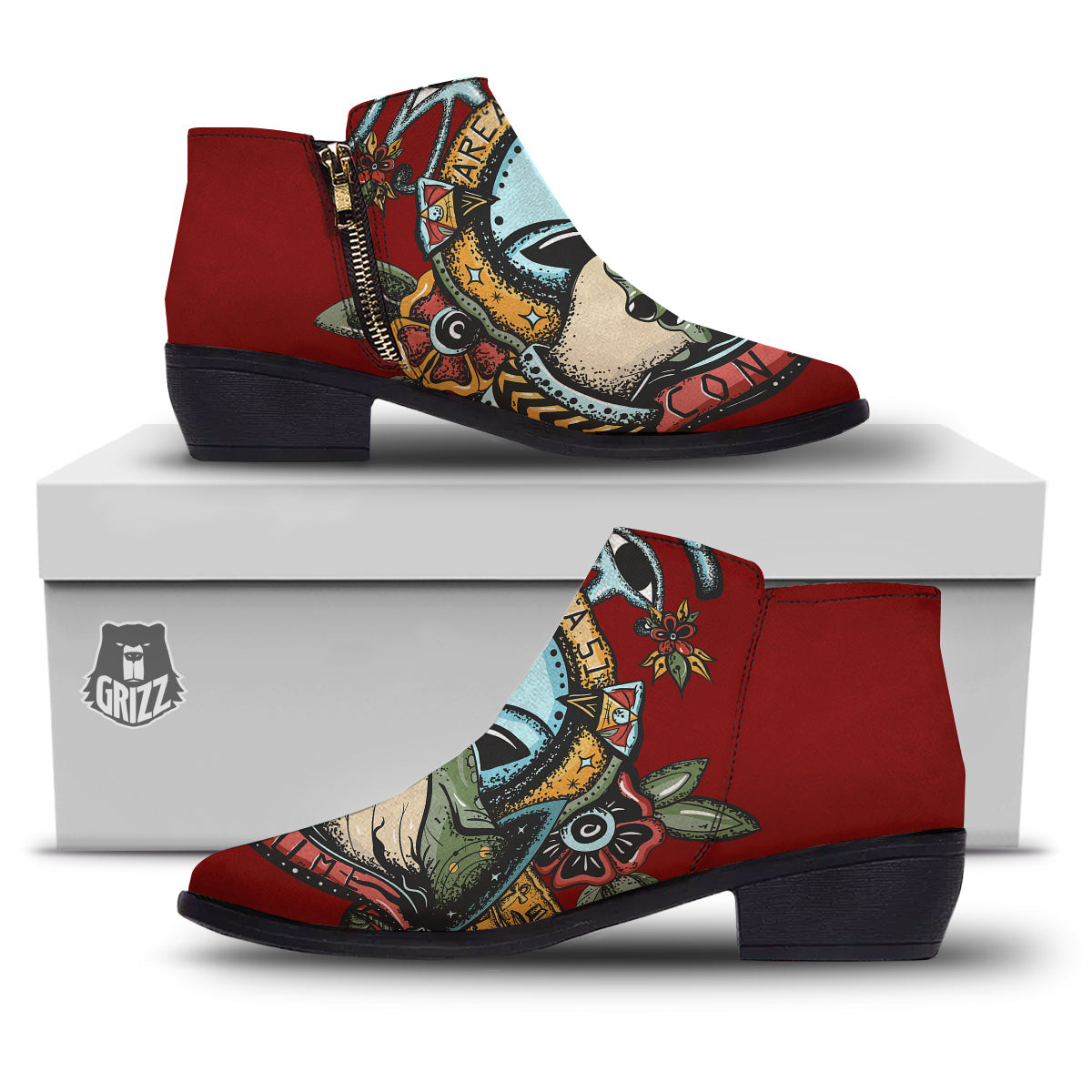 Aliens Area 51 Print Ankle Boots-grizzshop