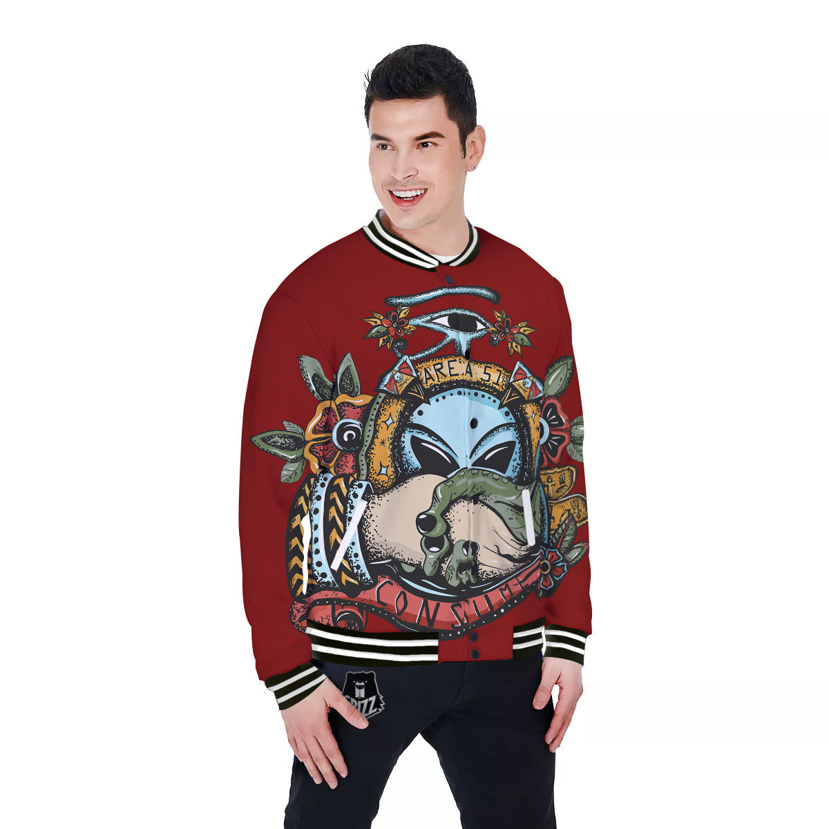 Aliens Area 51 Print Baseball Jacket-grizzshop