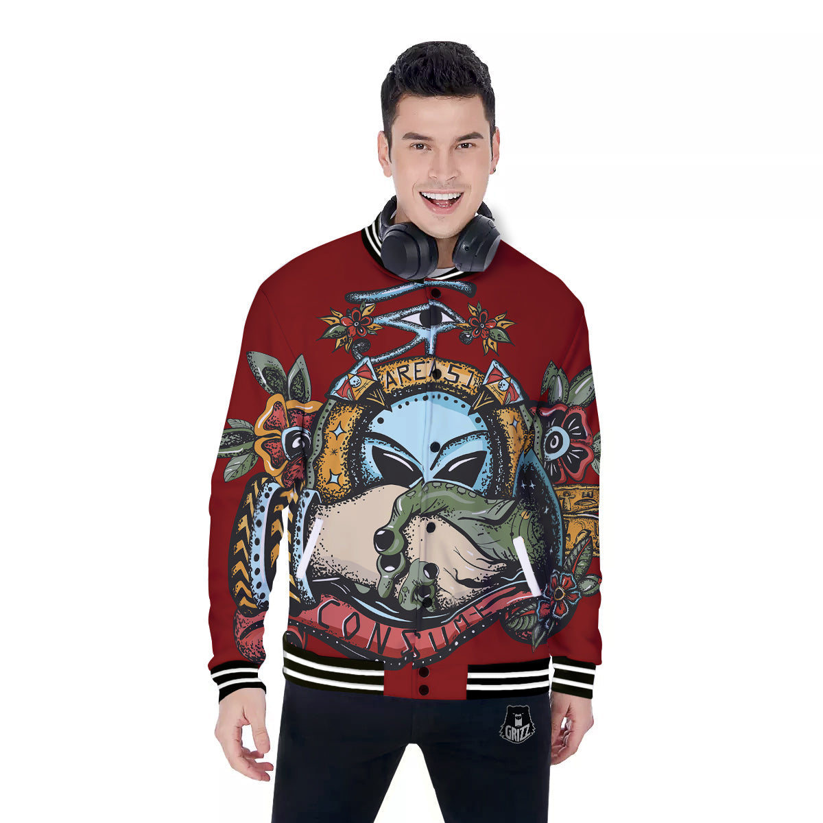 Aliens Area 51 Print Baseball Jacket-grizzshop