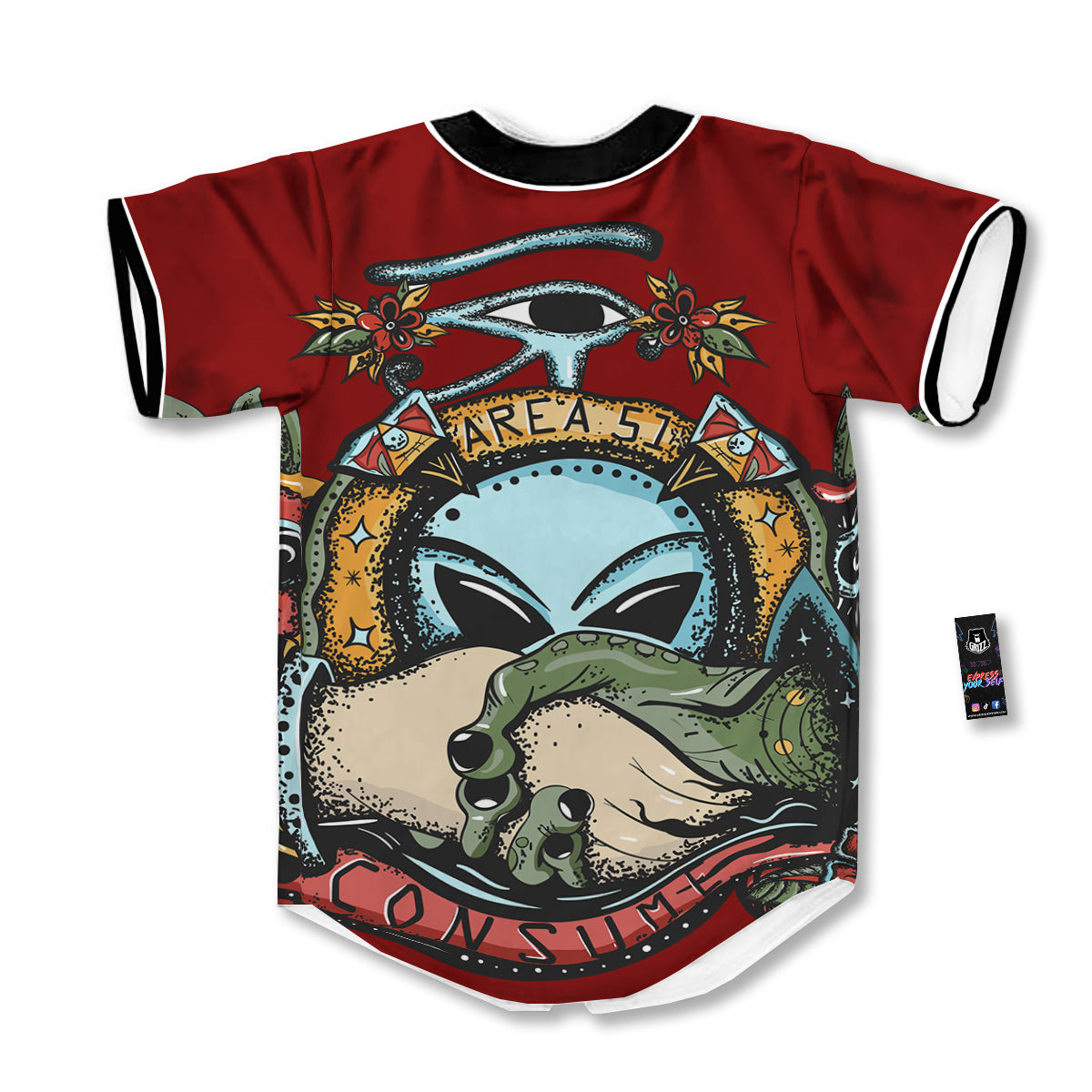 Aliens Area 51 Print Baseball Jersey-grizzshop