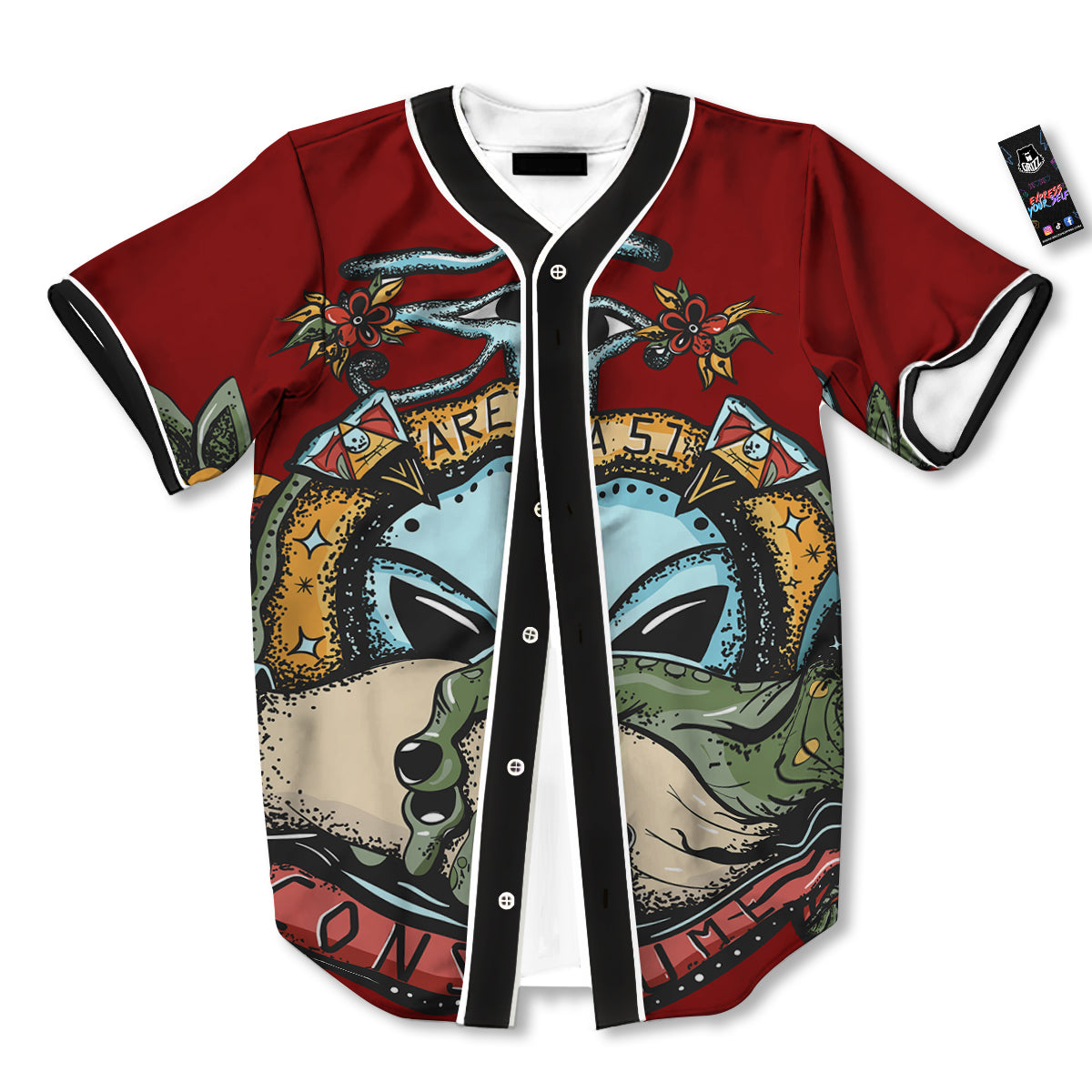Aliens Area 51 Print Baseball Jersey-grizzshop