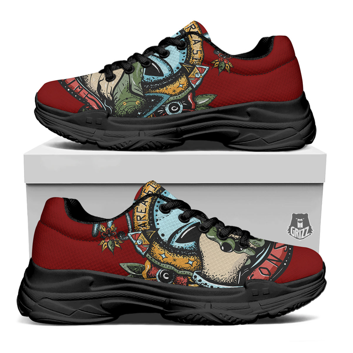 Aliens Area 51 Print Black Chunky Shoes-grizzshop