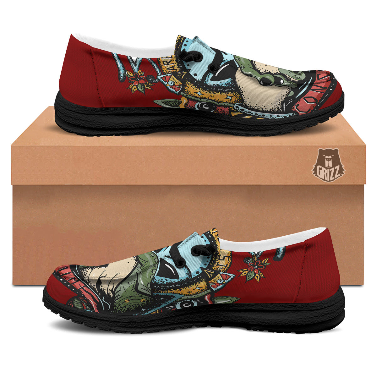 Aliens Area 51 Print Black Loafers-grizzshop